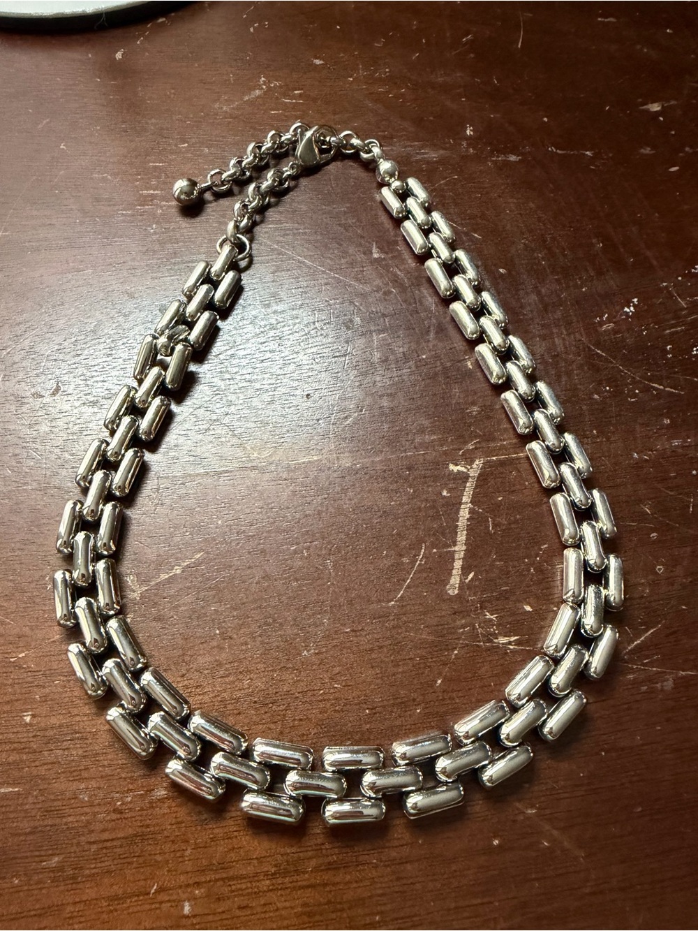 Vtg Silver Tone Multi Row Panther Link Choker Necklace 16.5” to 20.5” Adjustable